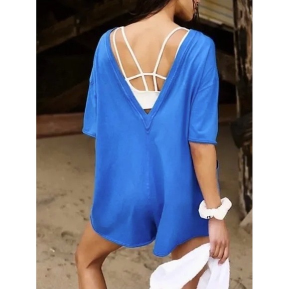 NEW Free People Hot Shot Tee Romper Electric Shock Blue Small - Picture 2 of 3
